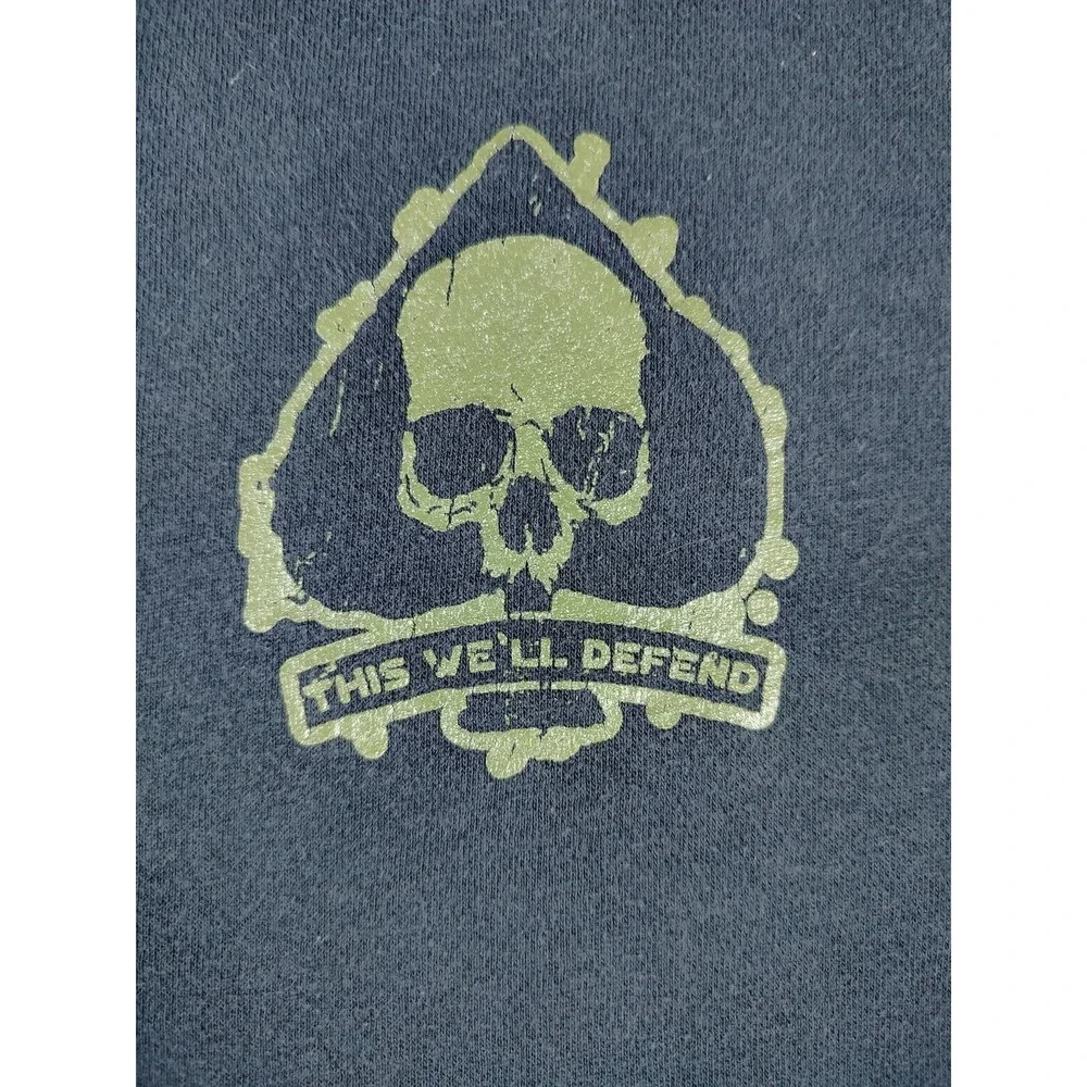 Grunt Style Hoodie Sweatshirt Mens Large Black Full Zip Skull Patriotic Military